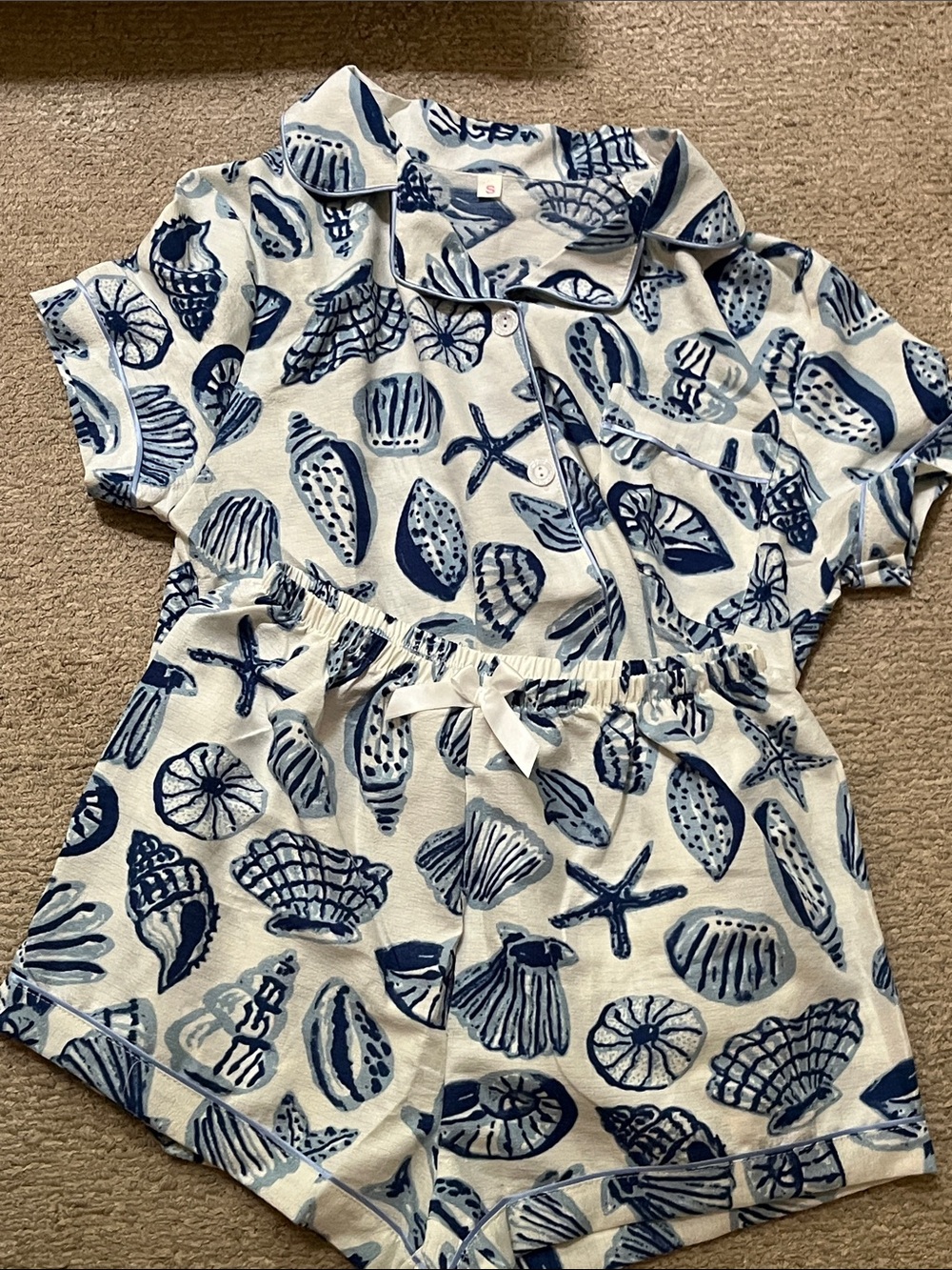 SHEIN Navy & White Shell Print Short Pajama Set